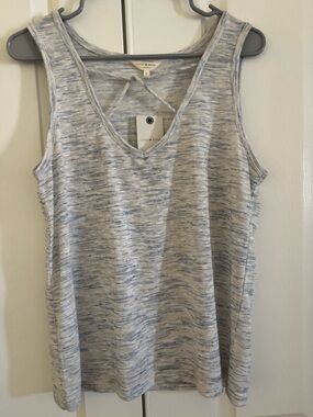 NWT Lucky Brand Gray and Blue Space-Dye V-Neck Tank